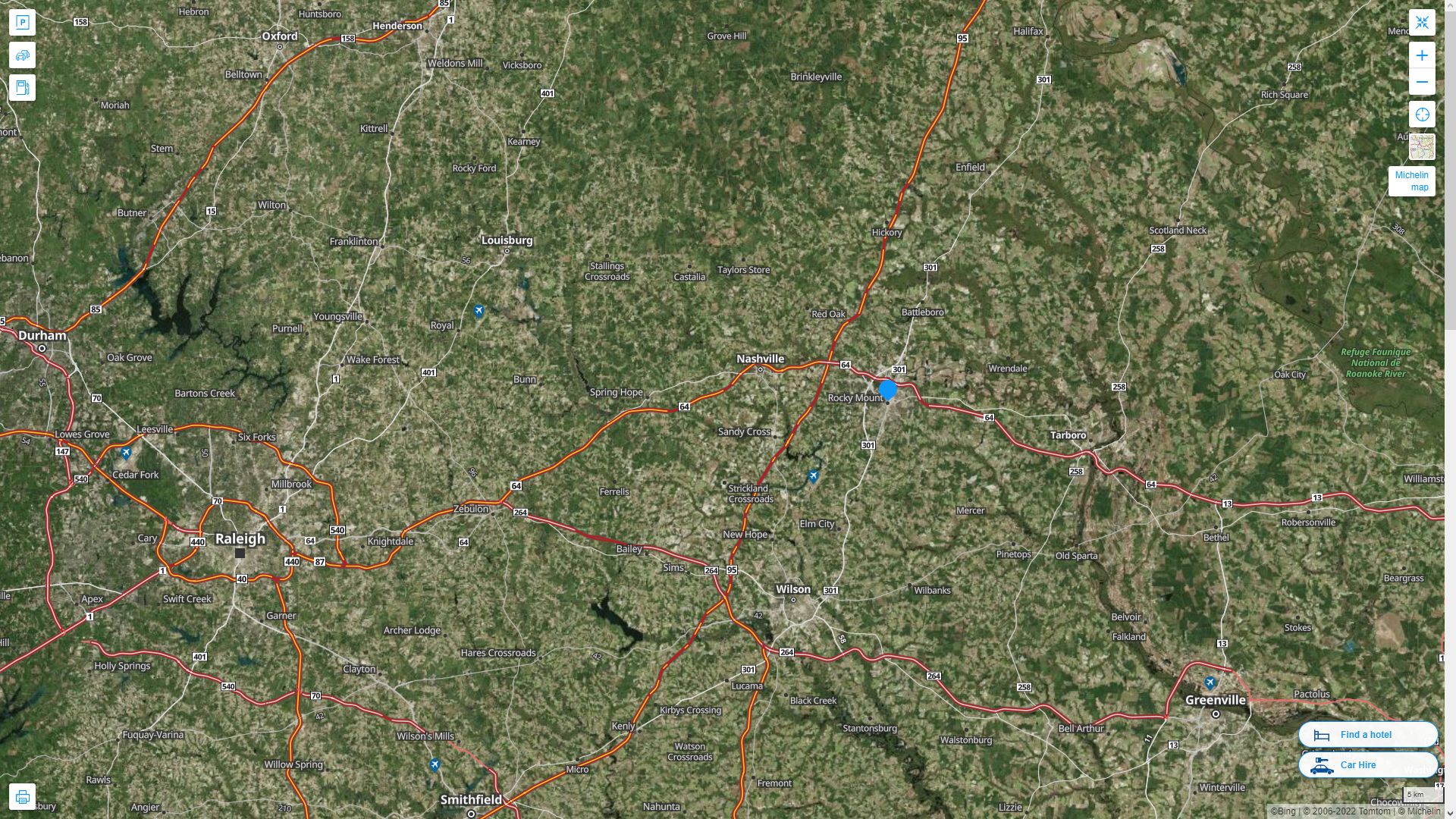 Rocky Mount North Carolina Highway and Road Map with Satellite View